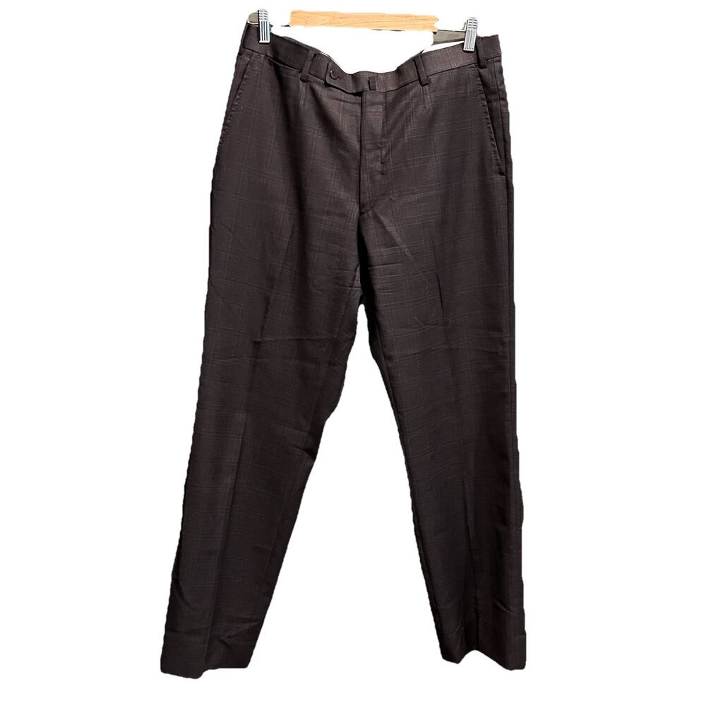 Isaia Napoli Dark Brown Check Wool Men's Dress Pants Size‎ 52